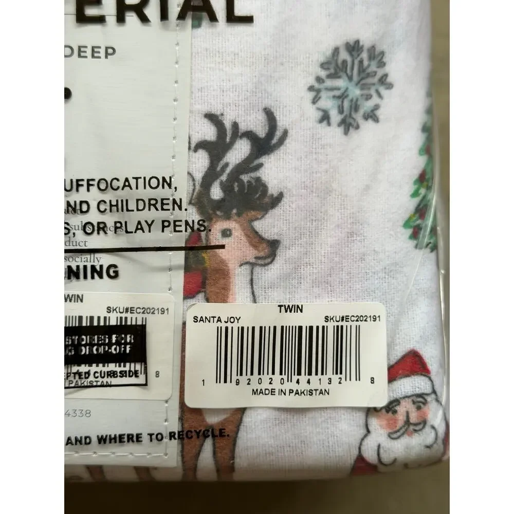 NEW! Turkish Cotton Christmas Flannel Sheet Whittaker Collection Twin Santa Joy